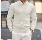 Long Sleeve Knit Sweater Men Crewneck Cable Knit Crewneck Sweaters Twist Patterned Knitted Sweater Men