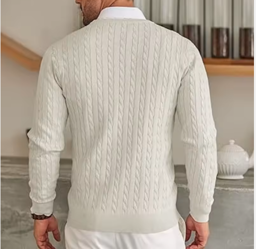 Long Sleeve Knit Sweater Men Crewneck Cable Knit Crewneck Sweaters Twist Patterned Knitted Sweater Men