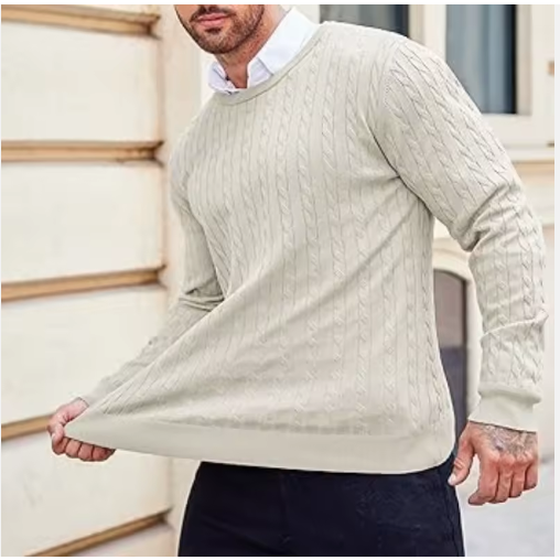 Long Sleeve Knit Sweater Men Crewneck Cable Knit Crewneck Sweaters Twist Patterned Knitted Sweater Men