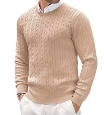 Long Sleeve Knit Sweater Men Crewneck Cable Knit Crewneck Sweaters Twist Patterned Knitted Sweater Men