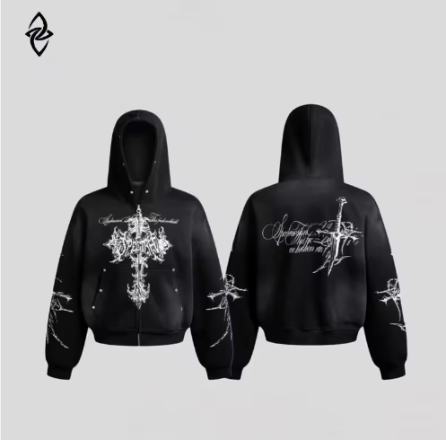 2025 Trend Burial Sword Crocheted Autumn Stonewashed Dark Style Men's Hooded Pullover Coat